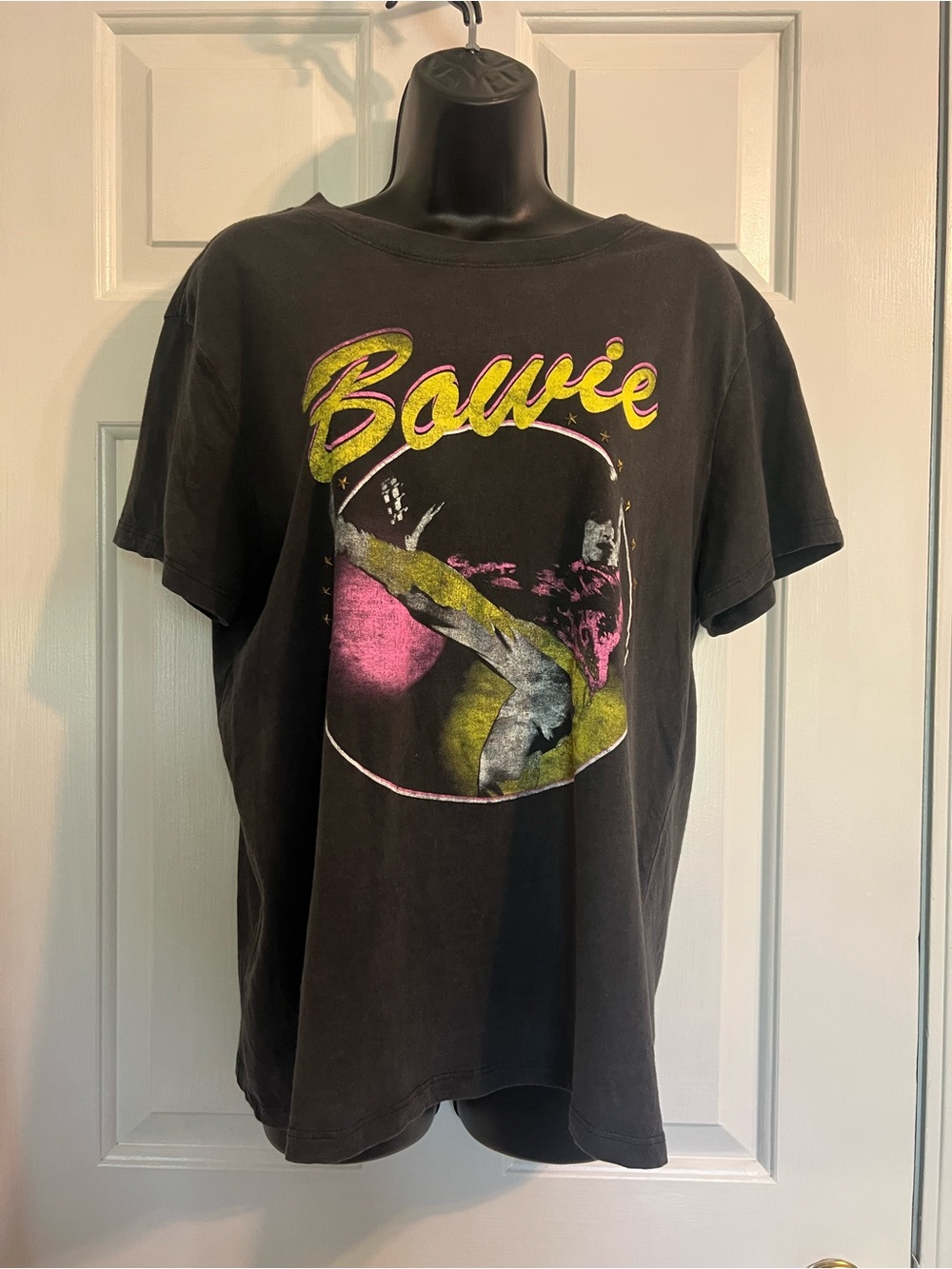 Bowie Graphic Band Tee in Black with Pink & Lime Accents